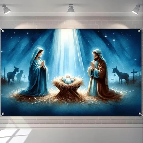 BlissYard Fondo de Escena de la Natividad 71x43 Pulgadas Pancarta de la Escena del Pesebre de la Noche Santa Telón de Fondo Religioso Cristiano para