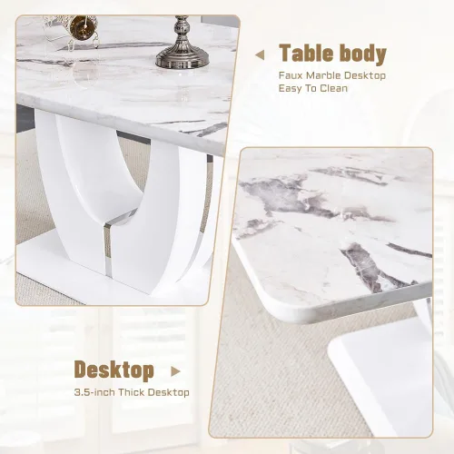 Miniatura 4 de JUFU Moderno juego de mesa de comedor y 4 sillas, juego de mesa de comedor de mármol sintético blanco para 4, juego de mesa de comedor y 4 sillas