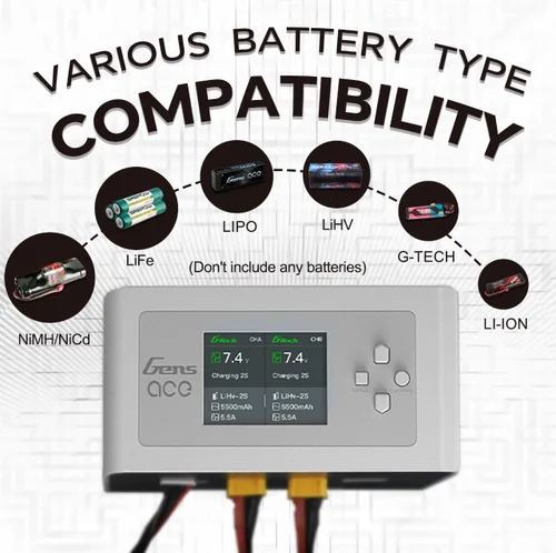 Miniatura 7 de IMARS D300 Gens Ace Lipo Cargador de batería G-Tech Smart Dual Lipo Balance Cargador AC 300W DC 700W (350W* 2) 16A Cargador de doble canal