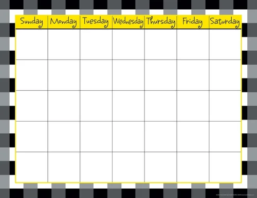 Barker Creek Tabla de calendario, rayas anchas, calendario en blanco con 35 cuadrados para fechas, columnas etiquetadas por día de la semana,