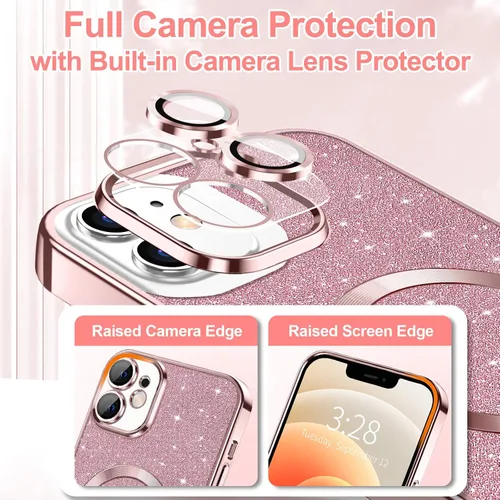 Miniatura 85 de Hython Funda para iPhone 14 Pro Max con purpurina, fundas magnéticas transparentes para teléfono con protector de lente de cámara