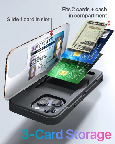 Miniatura 19 de TORU CX Slim - Funda tipo cartera para iPhone 15, funda protectora a prueba de golpes resistente con tarjetero oculto y ranura para tarjetas, espejo