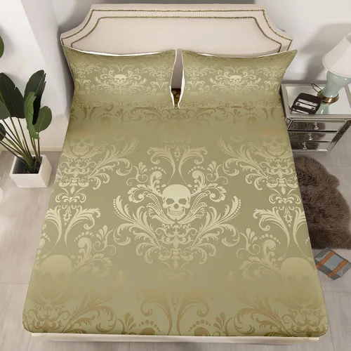Miniatura 53 de Sábanas de cama góticas de damasco para adultos, sábana bajera ajustable victoriana antigua, sábanas góticas florales vintage, juego de ropa de cama