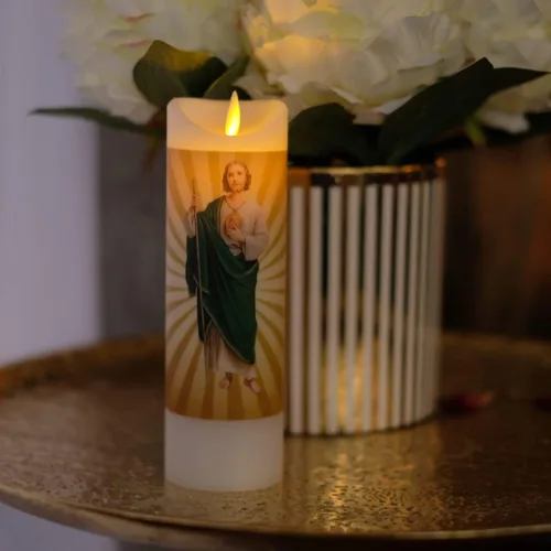 Miniatura 2 de NONNO & ZGF - Vela de oración sin llama de San Judas, cera real, mecha en movimiento, velas de devoción a San Judas operadas por batería con función