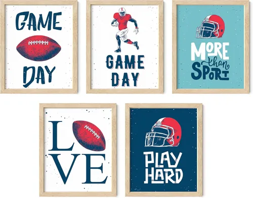Miniatura 10 de Impresiones artísticas de fútbol americano para pared, juego de 5 (8x10) carteles de fútbol americano sin marco, decoración de sala de fútbol Niños