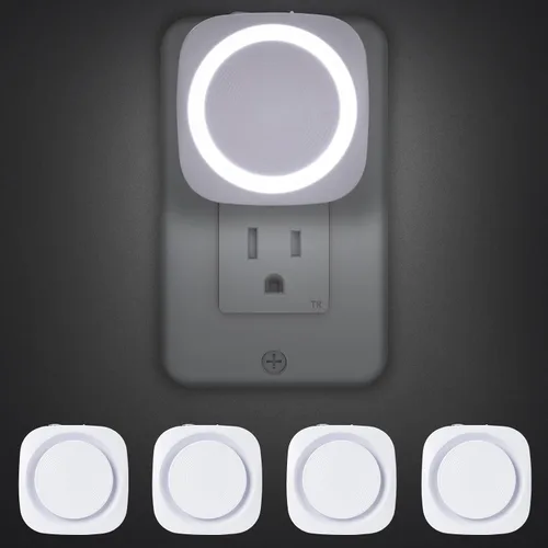 Luces nocturnas blancas que se enchufan a la pared, paquete de 4 paquetes de luz nocturna regulable con sensor de polvo a amanecer, se enciende y
