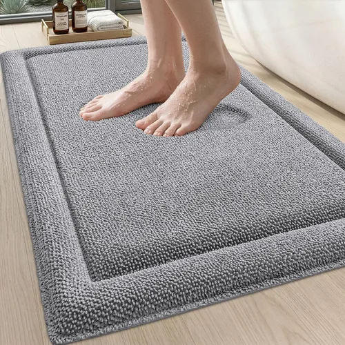 Miniatura 13 de DEXI Tapete de baño de espuma viscoelástica de 24 x 17 pulgadas, tapete de baño de felpilla suave y absorbente, antideslizante, de secado rápido