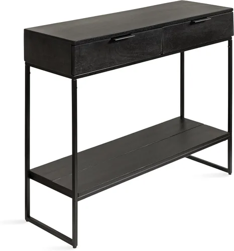 Kate and Laurel Malone - Mesa consola moderna de madera con estante de madera; 36 x 13 x 31; negro; mesa de entrada de madera de transición con