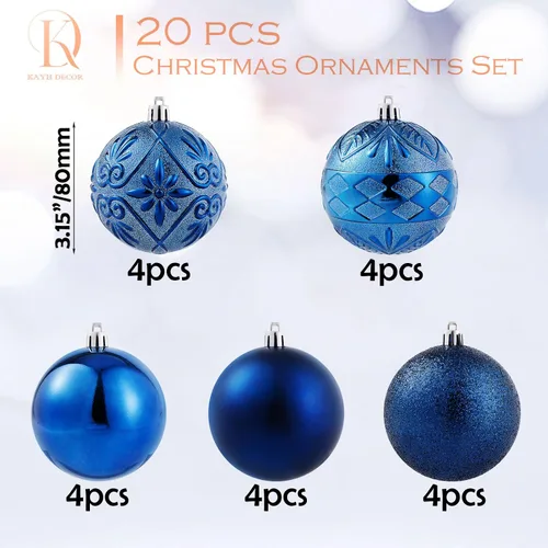 Miniatura 2 de 20 piezas Adornos de bola de Navidad azul marino irrompibles de plástico para árbol de Navidad, decoraciones para fiesta de Navidad, oficina