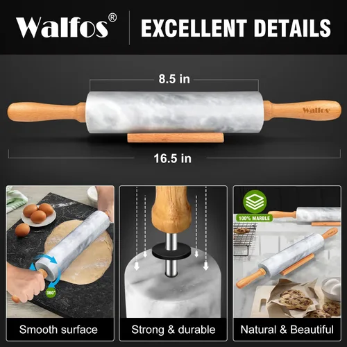 Miniatura 2 de Walfos Juego de Rodillos Pequeños - Rodillos Pequeños de Madera Natural (8 pulgadas) con Alfombrilla Antiadherente de Fibra de Silicona