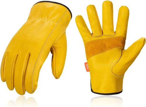 Miniatura 13 de Vgo... 2 pares de guantes de trabajo y conductor de cuero de vaca de invierno con forro de 32 ℉ o superior (talla XL, crema, CA9501F)