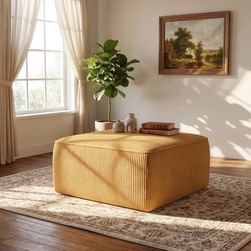 Miniatura 12 de Christopher Knight Home Isa - Taburete otomano cuadrado, puf de pana, reposapiés, asiento grande, mesa auxiliar moderna para sala de estar, Beige