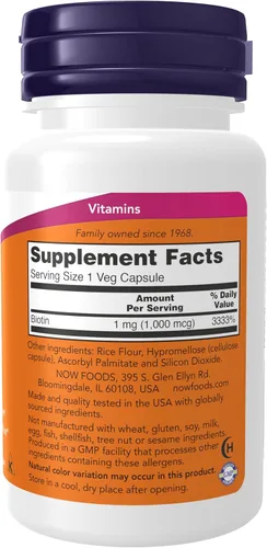 Miniatura 2 de NOW Foods Suplementos, Biotina 1000 mcg, Metabolismo de Aminoácidos*, Producción de Energía*, 100 Cápsulas