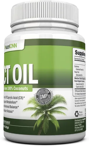 Miniatura 5 de NutriONN Aceite MCT, 3000 mg por porción, 180 cápsulas blandas, hecho de cocos 100% orgánicos, sin OMG, prensado en frío, cápsulas aptas para paleo
