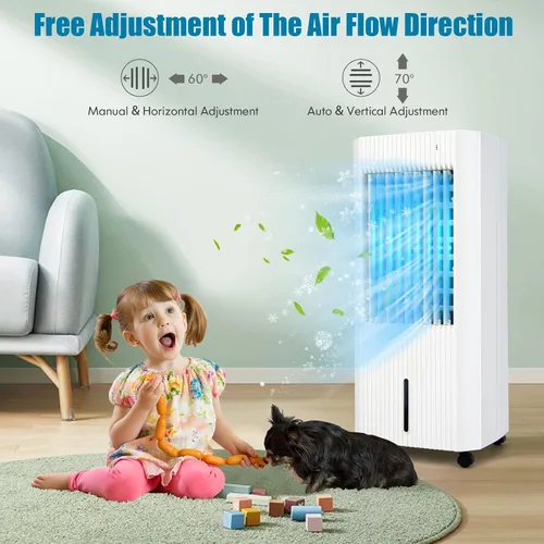 Miniatura 7 de PETSITE Enfriador de aire evaporativo, ventilador de enfriamiento 3 en 1 y humidificador con control remoto, 2 paquetes de hielo, temporizador de 15
