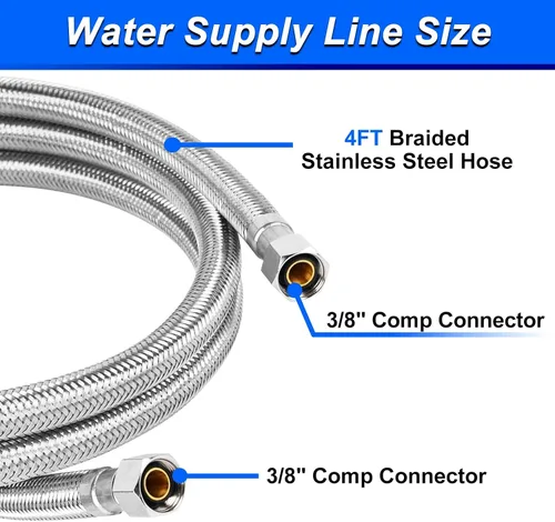 Miniatura 2 de 4FT Stainless Steel Braided Water Supply Line for Dishwasher, Brass 3/8 Inch Compression x 3/8 Inch Compression Connections, Food Grade PEX Inner