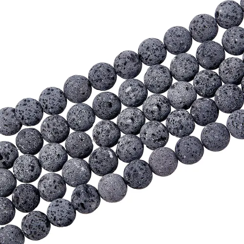 PH PandaHall 480 cuentas de lava gris de 0.315 pulgadas con cuentas de lava natural, difusor de aceite, cuentas de chakras, cuentas redondas sueltas