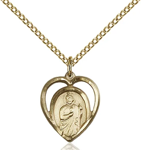 Bonyak Jewelry Saint Medal Collection Colgante de San Judas relleno de oro de 5/8 x 1/2 pulgadas con cadena de bordillo Lite rellena de oro, Metal