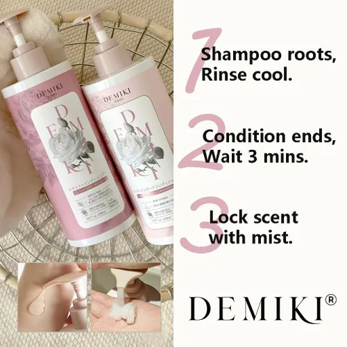 Miniatura 9 de DEMIKI Champú para mujer, champú japonés para cabello graso, cuidado de la queratina, aroma de rosa orgánico, rosa, aclarante, hidratante, Rojo