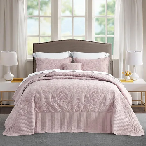 CHIXIN Juego de colcha de gran tamaño tamaño King – Funda de cama ligera – Hermosas costuras – Colcha reversible de 4 piezas – Hermoso patrón de