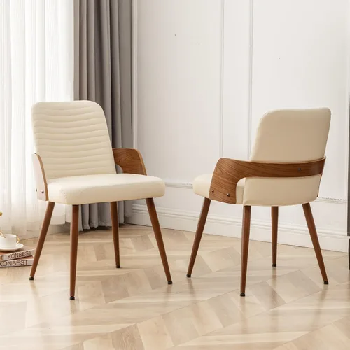 Miniatura 14 de Sillas de comedor, sillas de cocina modernas de mediados de siglo, sillas decorativas tapizadas de tela beige, patas de metal, sillas de escritorio