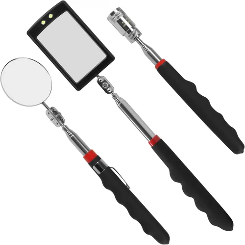 Miniatura 2 de Espejo de inspección telescópico flexible 360 con luz giratoria para mayor visión, espejo mecánico redondo en un palo, selector magnético con juego