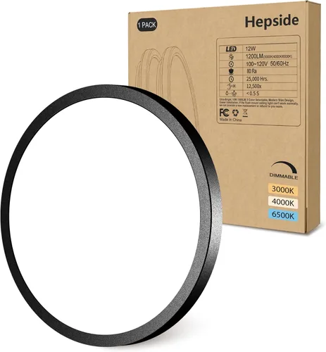 Miniatura 13 de hepside Paquete de 1 lámpara de techo LED de montaje empotrado, color negro, 12 pulgadas, 28 W, regulable 3000K-4500K-6000K, lámpara de techo de 3