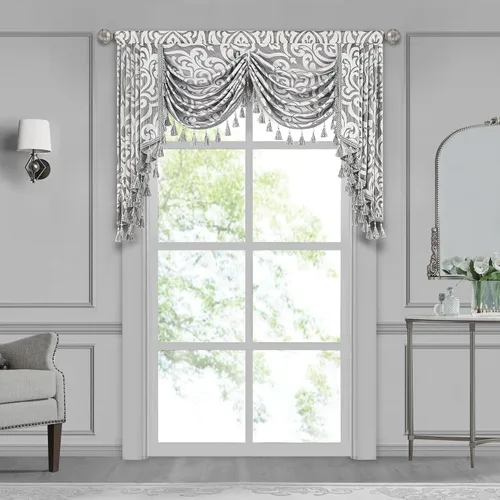 Miniatura 47 de Loom and Mill Cenefa de cascada de lujo de jacquard para sala de estar, elegantes cenefas de ventana con festones y cuentas damascadas, cortinas
