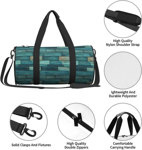 Miniatura 4 de Large Duffle Bag for Travel - Retro Green Wood Boards Print Gym Bag for Women Men, Travel Foldable Bags for Women Men with Zippered Multiple Pockets