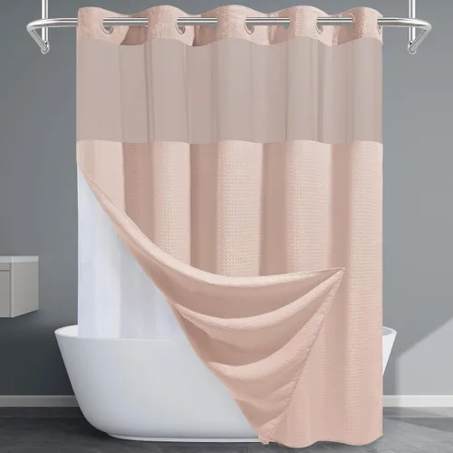 Miniatura 32 de EUTXL Cortina de ducha beige sin gancho con forro a presión, cortinas de ducha de tejido gofre de 230 GSM para baño, 54 pulgadas de ancho x 80