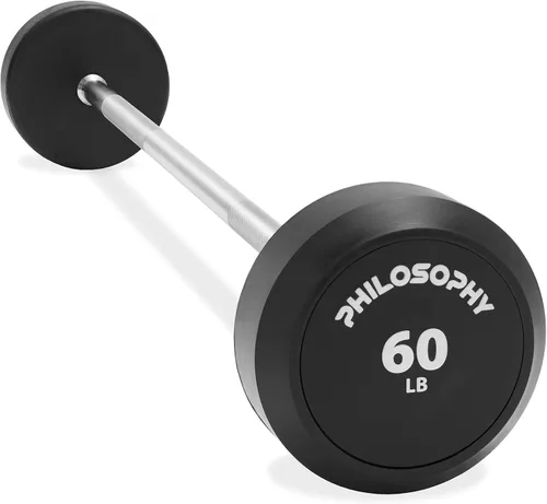 Miniatura 8 de Philosophy Gym Barra fija de goma, barra recta de peso precargada para entrenamiento de fuerza y levantamiento de pesas