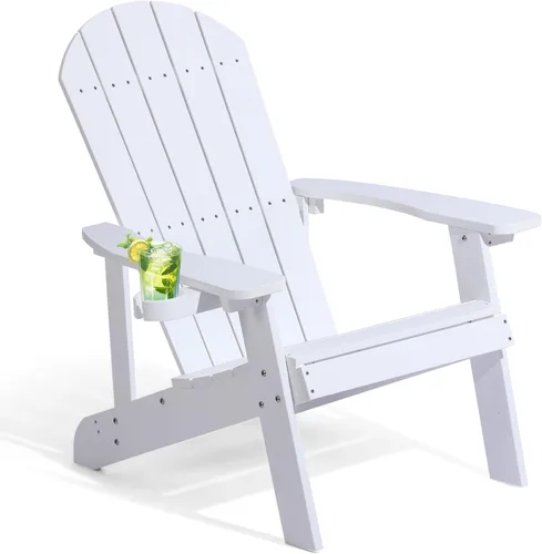 Miniatura 22 de Silla Adirondack, sillas de plástico resistentes a todo tipo de clima, con soporte para tazas, 5 pasos fáciles de instalar, sillas de exterior