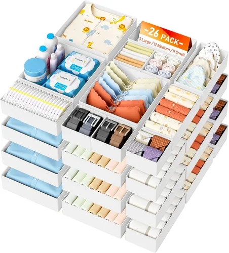 Miniatura 30 de DIMJ Organizador de cajones de ropa – Paquete de 20 contenedores organizadores de cajones de armario para almacenamiento de ropa de bebé, Rosa