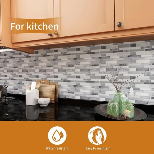 Miniatura 2 de WOWSTAR Azulejos Autoadhesivos de 10 Hojas para Salpicadero de Cocina, Azulejos Adhesivos para Salpicadero de Cocina (12"x 12", Gris)