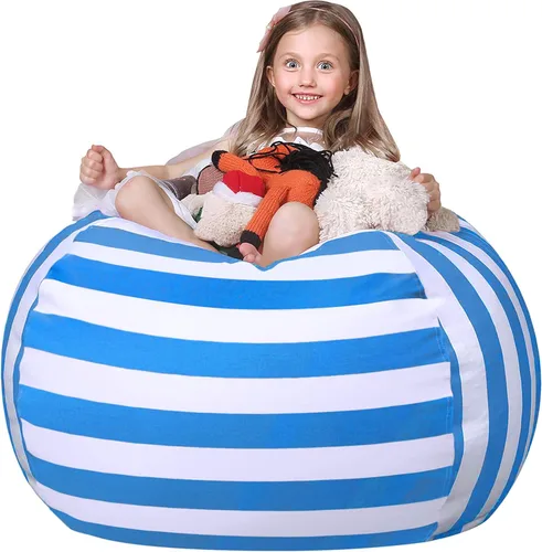 Miniatura 16 de WEKAPO Puf de almacenamiento de animales de peluche para niños, puf con cremallera rellenable para organizar juguetes de peluche, lona de algodón