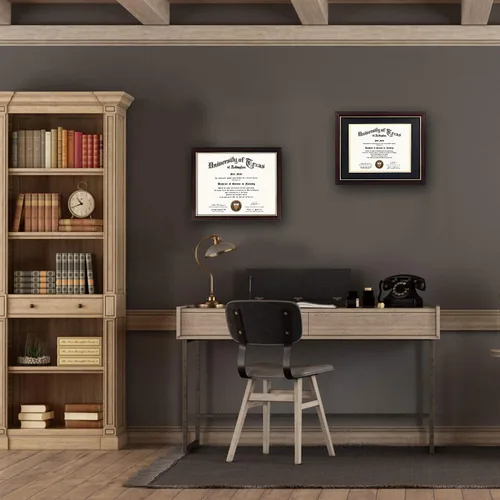 Miniatura 2 de GraduationMall Marco de diploma de certificado de 8.5 x 11, madera maciza y vidrio templado, acabado negro con ribete dorado