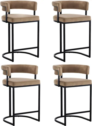Miniatura 20 de Modern Barrel - Juego de 2 taburetes de bar de terciopelo de 24 pulgadas con respaldo y brazos cómodos, silla de isla de cocina tapizada de sherpa