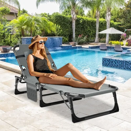 Miniatura 2 de DoCred Sillón plegable, 5 posiciones, ajustable, plegable, cama para dormir, tumbona, tumbona, perfecta para tomar el sol, campamento, piscina