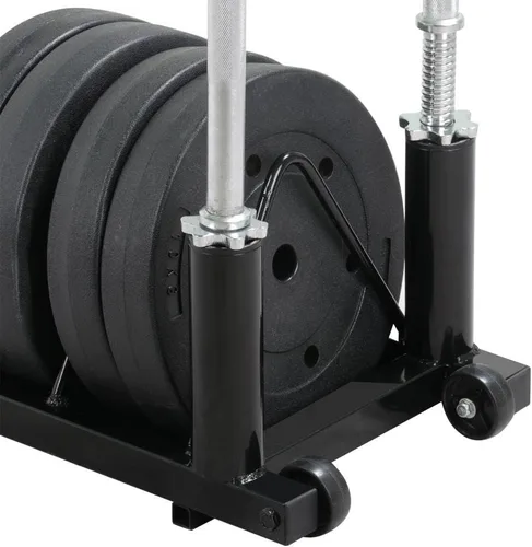 Miniatura 6 de Yaheetech Soporte para placa de parachoques horizontal para barra olímpica con mango y ruedas, color negro