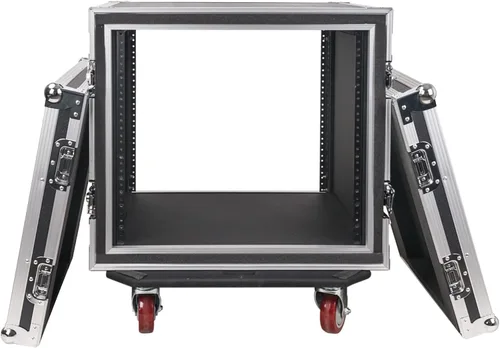 Miniatura 13 de Sound Town Black Series Shock Mount 8U ATA Estuche de Rack de Madera Contrachapada con Profundidad Rackable de 21", Herrajes Anodizados y Ruedas
