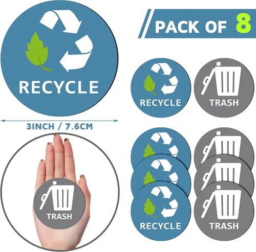 Miniatura 3 de Chinco 8 piezas magnéticas de reciclaje y basura, símbolo de logotipo de reciclaje y bote de basura, calcomanía magnética para contenedores