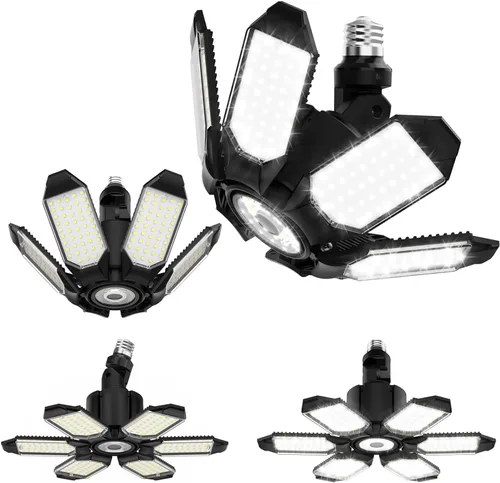 Miniatura 11 de Adiding Luz LED de garaje con 6 paneles deformables para sótano, paquete de 6, se atornilla en casquillo de bombilla E26 E27, súper brillante