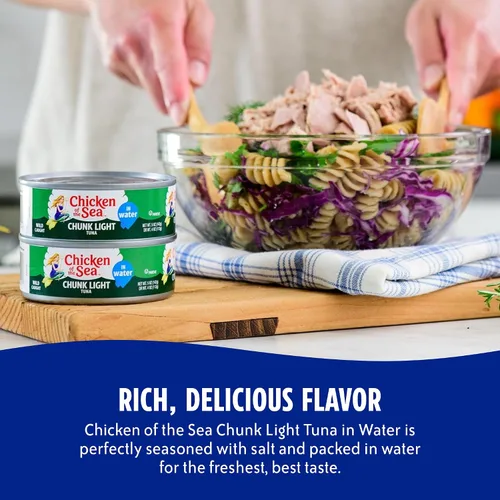 Miniatura 5 de Chicken of the Sea Wild Caught Chunk Light Tuna, latas de 5 onzas, 24 unidades - Atún alto en proteínas 100% clásico en trozos en agua - Comidas