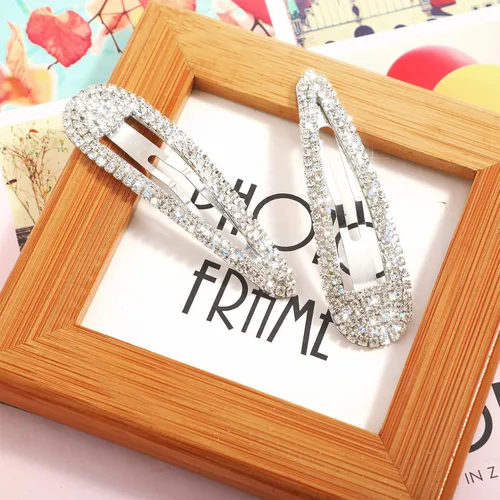 Miniatura 6 de WLLHYF 2 pinzas para el cabello con diamantes de imitación, horquillas de metal a presión, pasadores para el cabello con brillantina, pasadores