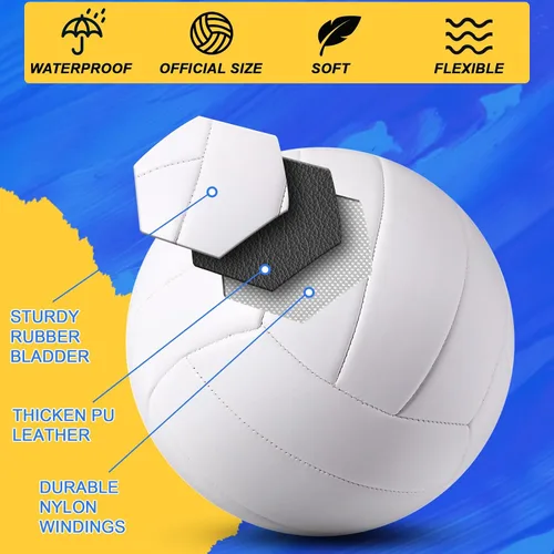 Miniatura 3 de Jexine Autograph - Pelota de voleibol blanca en blanco, tamaño oficial 5, pintura de bricolaje, pelota de voleibol lisa con bomba de aguja
