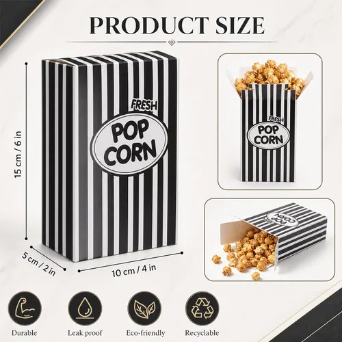 Miniatura 2 de Xinnun 300 Pcs Paper Popcorn Boxes 1oz Oil-proof Disposable Striped Popcorn Boxes Container Leak Proof Paper Holders for Movie Night, Party