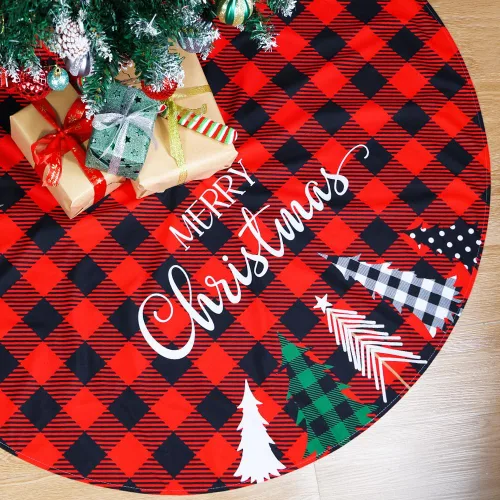 Miniatura 9 de Falda de árbol de Navidad, 48 pulgadas Falda de árbol de Navidad a cuadros de búfalo rojo y negro, falda de árbol de Navidad rústica gruesa
