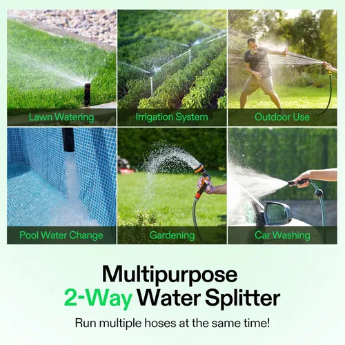 Miniatura 7 de VIVOSUN Divisor de manguera de jardín de 2 vías resistente, conector de manguera de agua de doble vía mejorado altamente duradero, adaptador