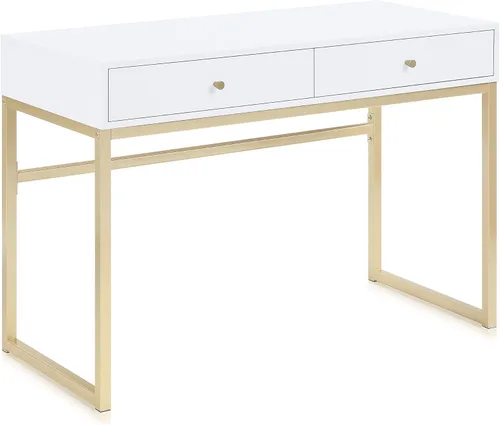 Miniatura 14 de BELLEZE Mesa de Tocador con 2 Cajones, Escritorio para Computadora de 45 Pulgadas, Mesa de Maquillaje Moderna, Mesa de Vestir, Escritorio para Blanco