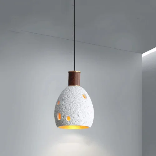 Miniatura 5 de Moderna lámpara colgante de mesita de noche para dormitorio, lámpara colgante de piedra japonesa Wabi-Sabi con acabado de madera cilíndrica, lámpara